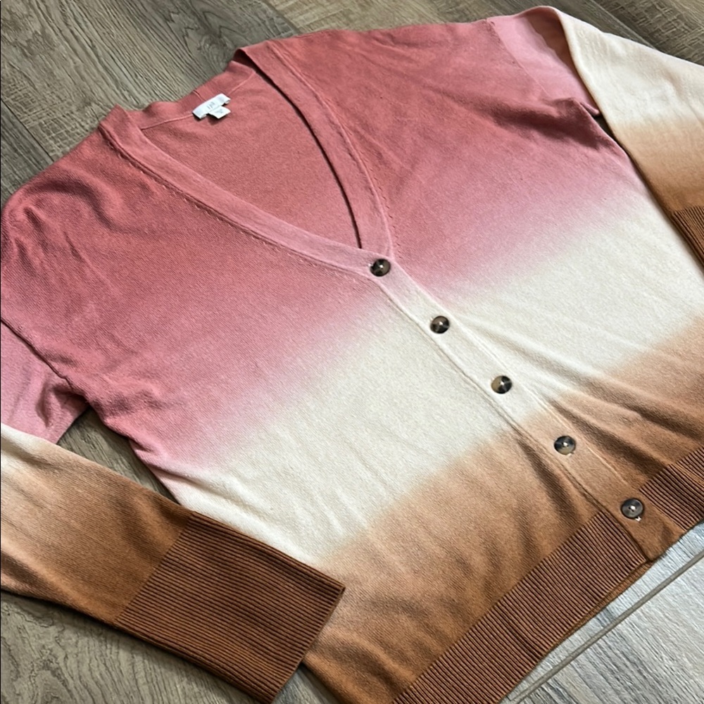 J.Jill Cardigan Women's Medium Dip Dyed Sunset Ombré Sweater - Picture 5 of 10